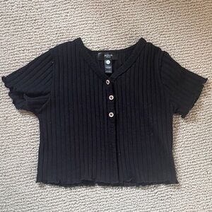 Aqua Black Ribbed Short Sleeve Top